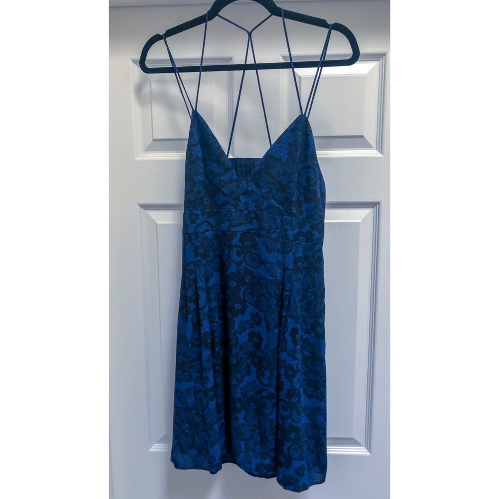 NWT Strappy Express Dress, Blue w Black Lace Sz 12